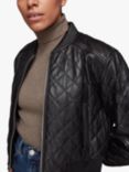 Whistles Alora Quilted Leather Bomber Jacket, Black
