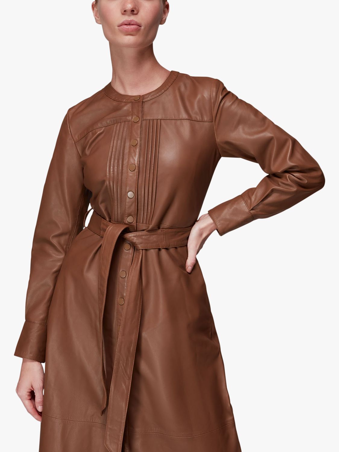 Toffee Pintuck Leather Midi Dress, WHISTLES