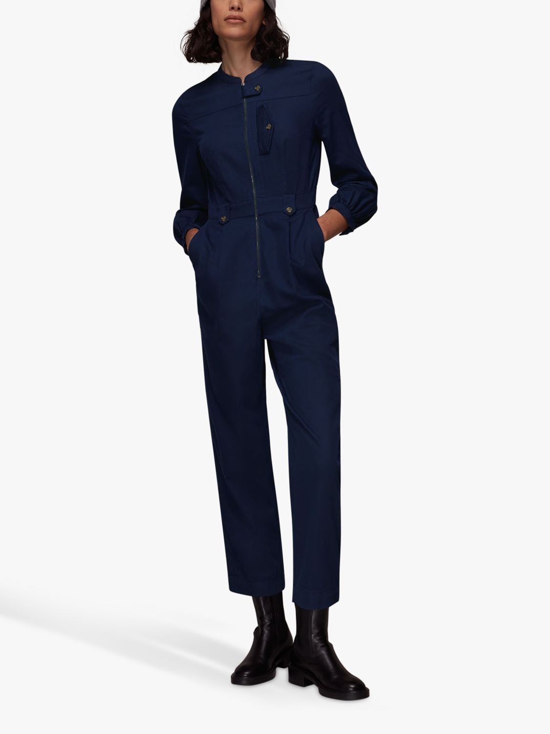 Whistles Milou Pocket Jumpsuit, Navy at John Lewis & Partners