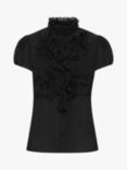 Saint Tropez Lilly Short Sleeve Ruffle Neck Blouse, Black