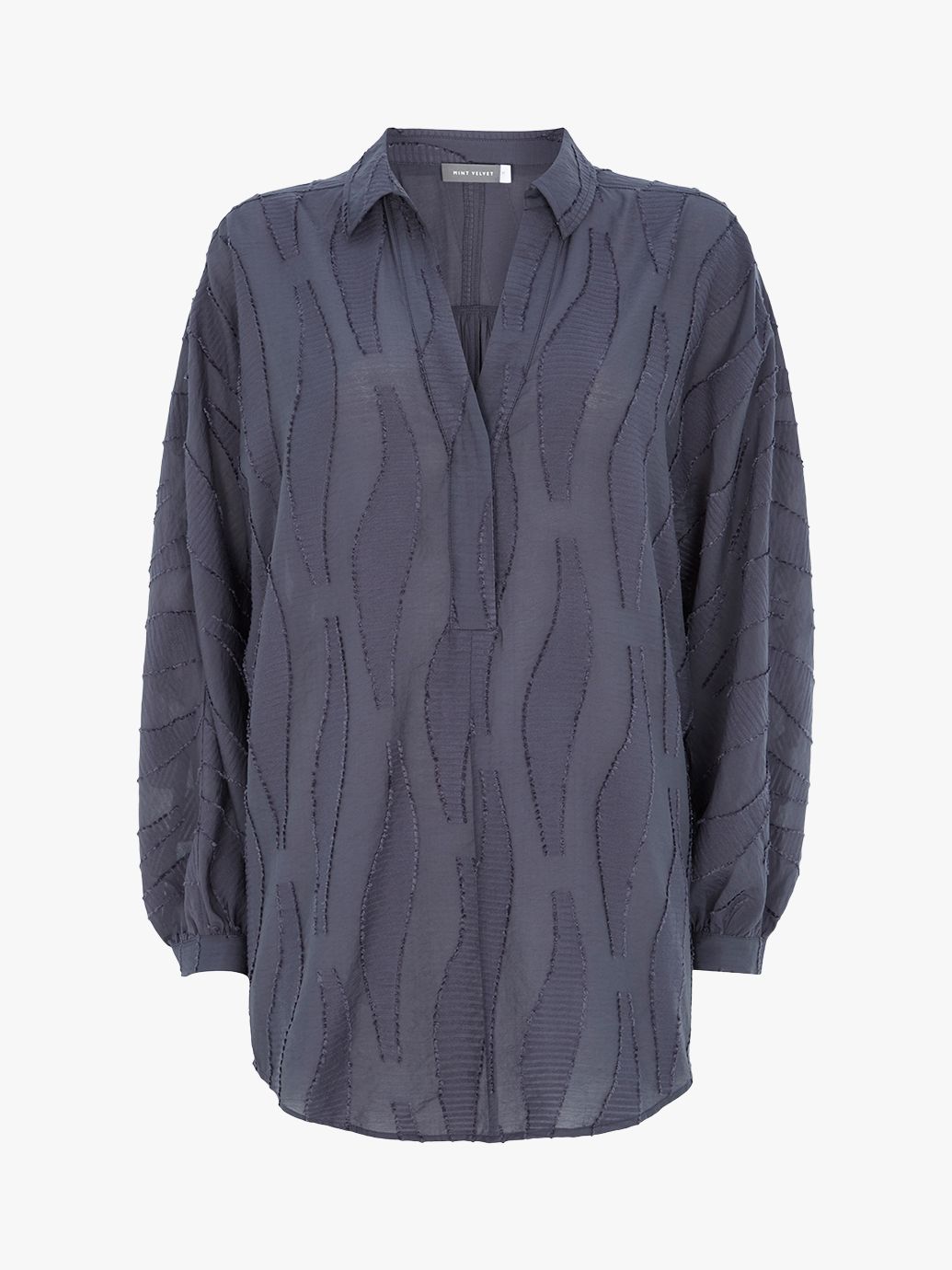 Mint Velvet Oversized V-Neck Blouse, Grey at John Lewis & Partners