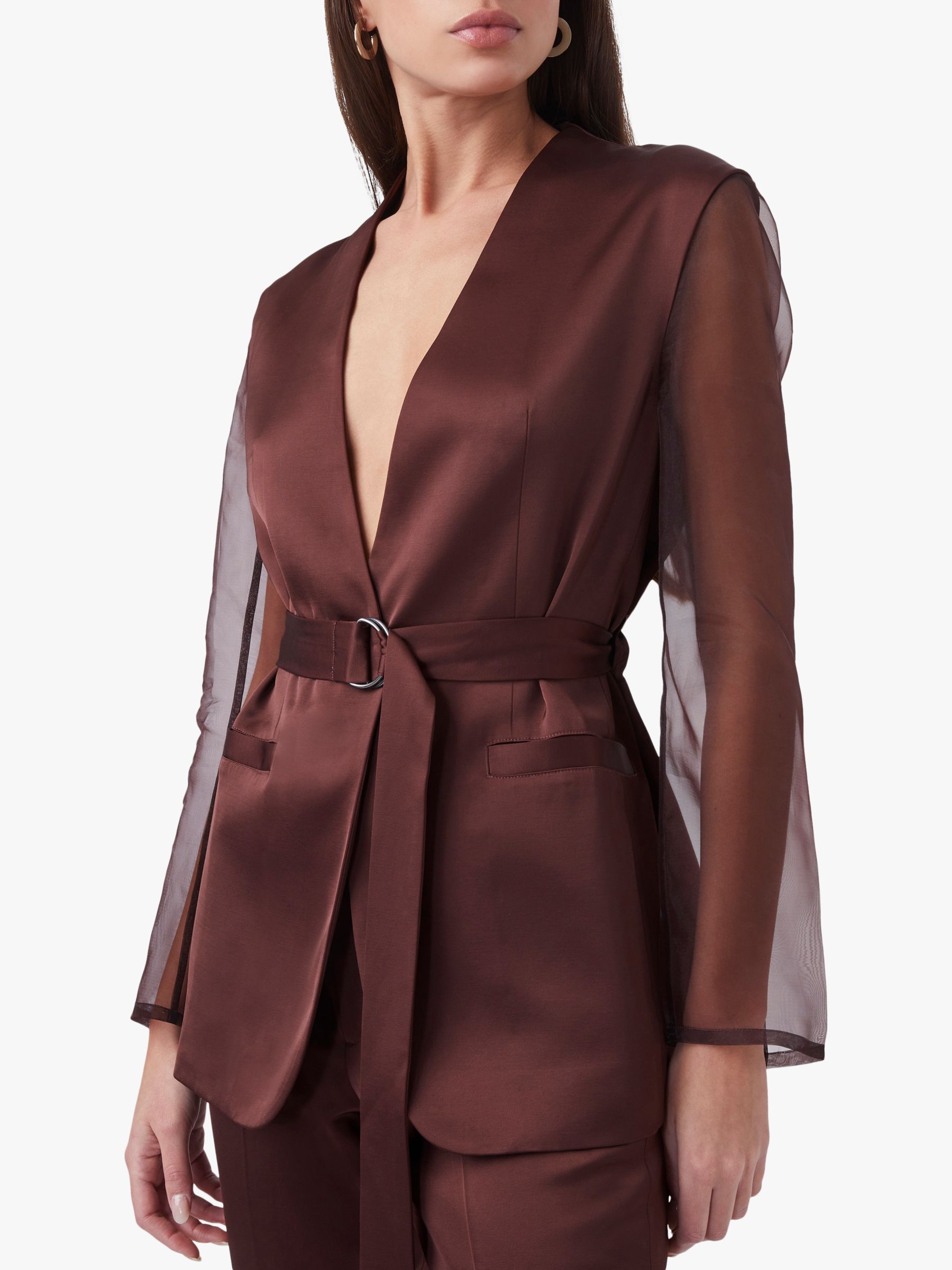 French Connection Enid Satin Suit Jacket, Brown