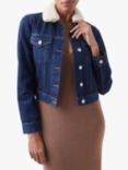 French Connection Palmira Shearling Collar Denim Jacket, Blue