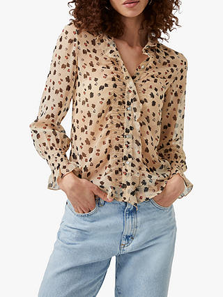 French Connection Dolores Leaf Print Blouse, Cement/Multi