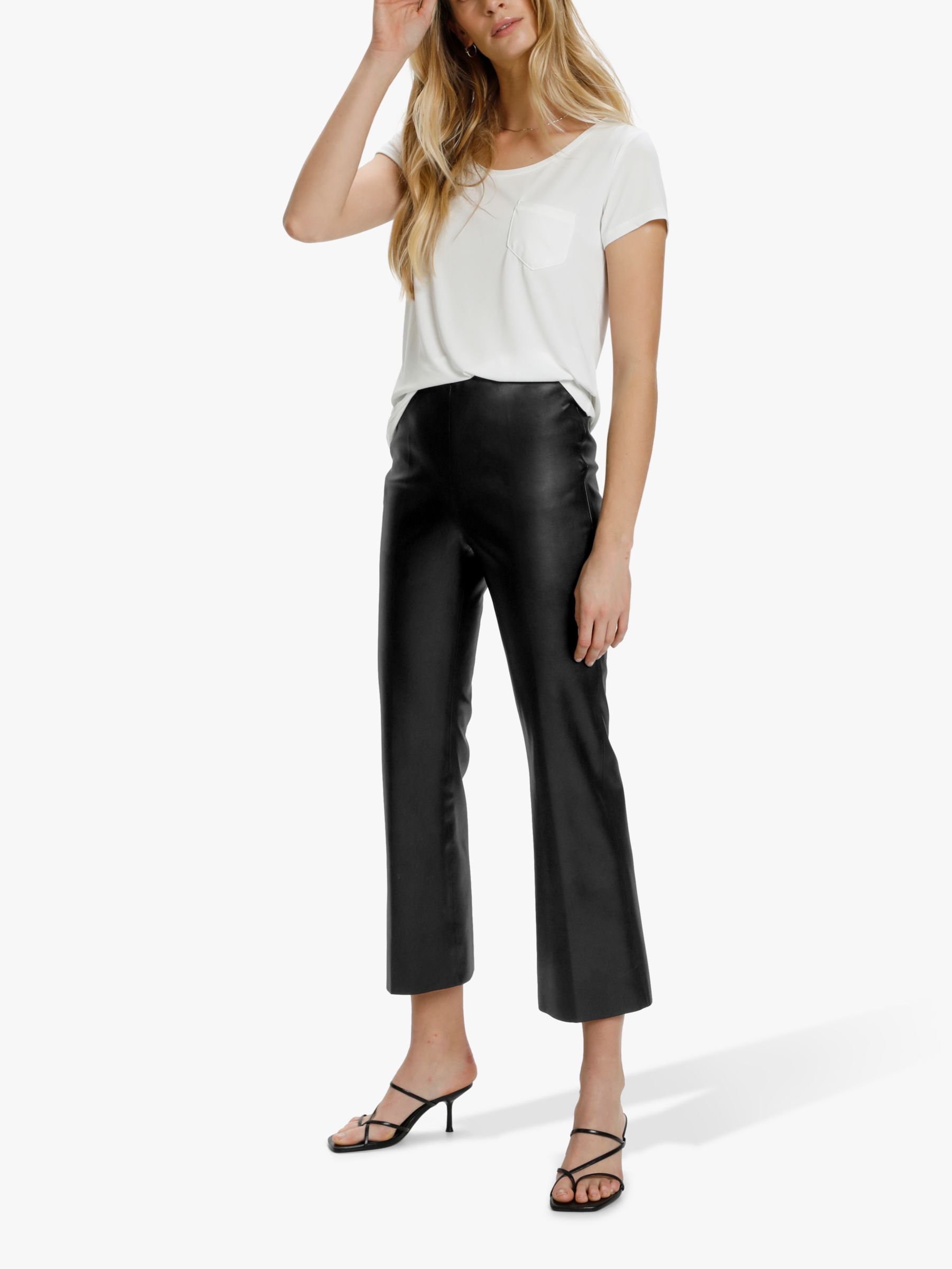 Soaked In Luxury Kaylee Faux Leather Kick Flare Trousers, Black at John  Lewis & Partners