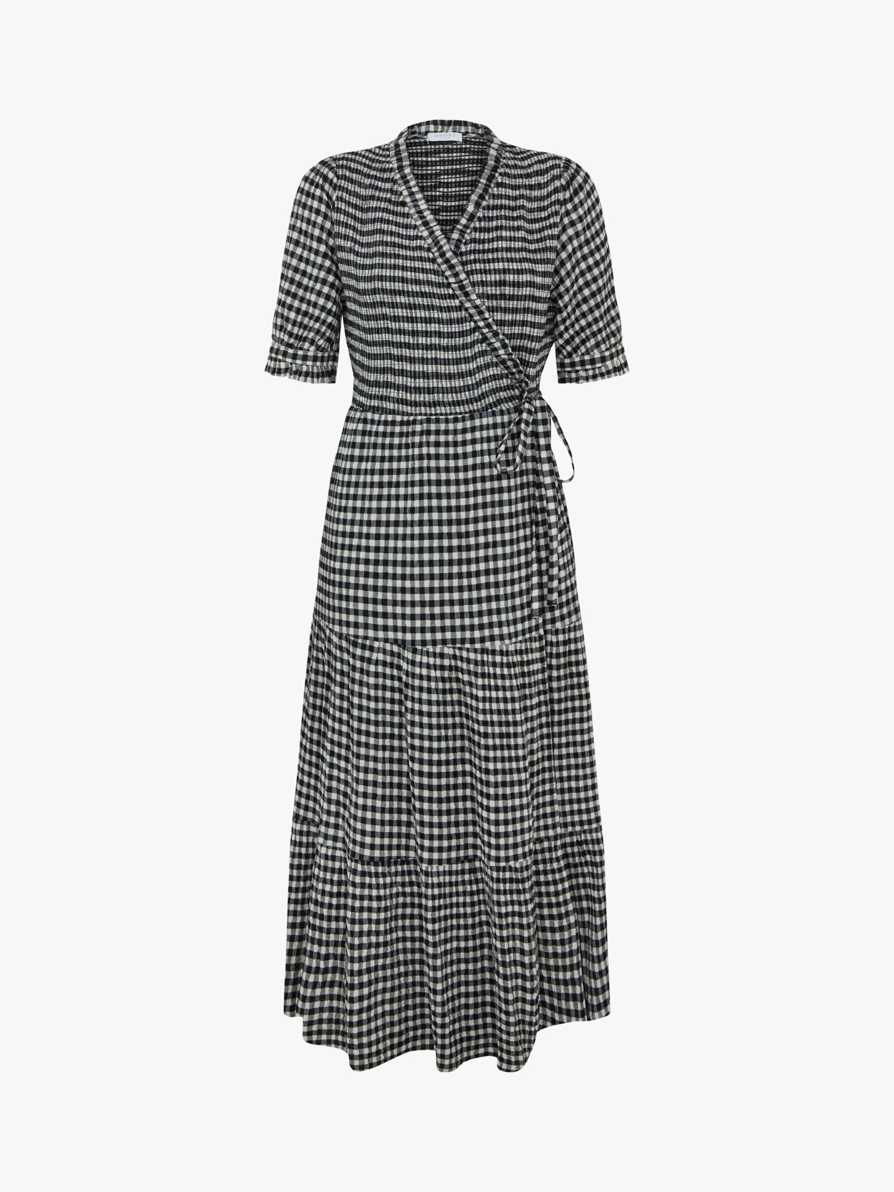 Ghost Kira Gingham Wrap Midi Dress, Black/Beige at John Lewis & Partners