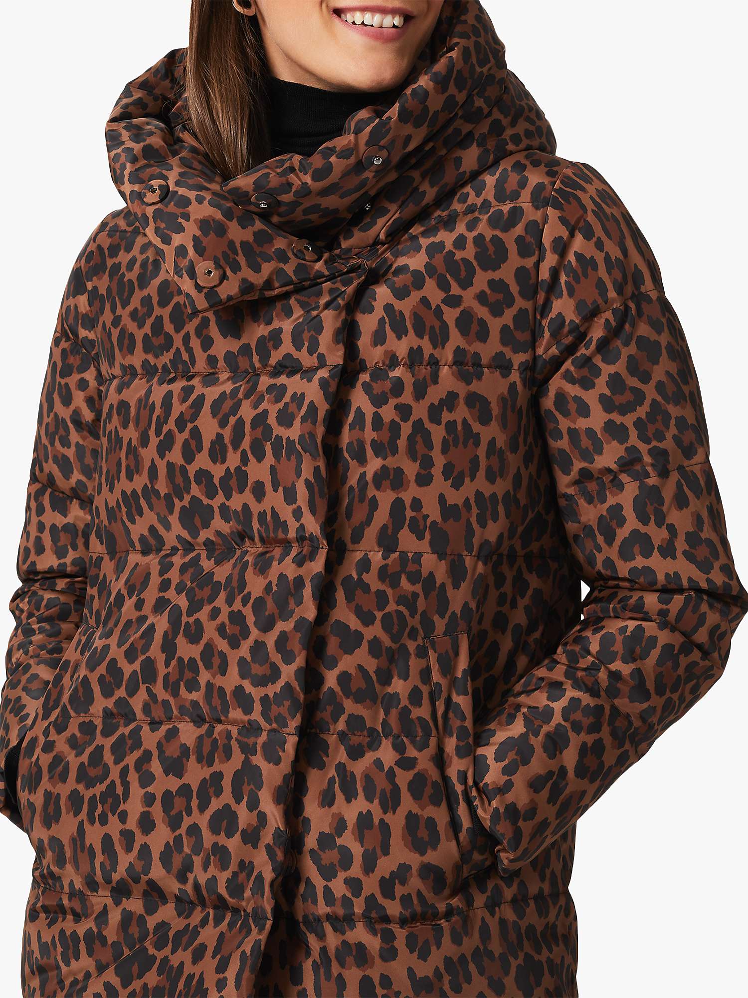 Hobbs Heather Leopard Print Puffer Jacket, Camel at John Lewis & Partners