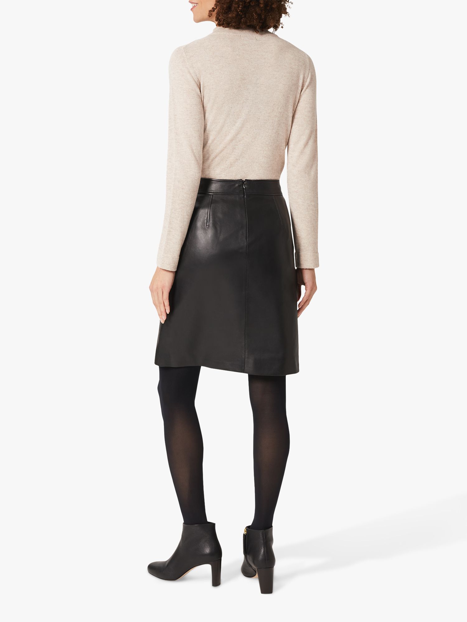 Buy Hobbs Annalise Leather A-Line Skirt, Black Online at johnlewis.com