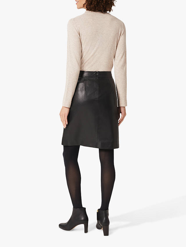 Hobbs Annalise Leather A-Line Skirt, Black at John Lewis & Partners