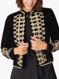 Monsoon Military Braided Trim Velvet Jacket, Black