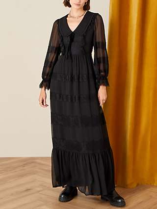Monsoon Lace Detail Maxi Dress, Black