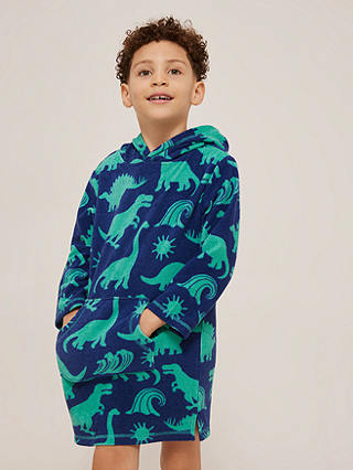 John Lewis Kids' Dino Print Towelling Poncho, Blue/Green