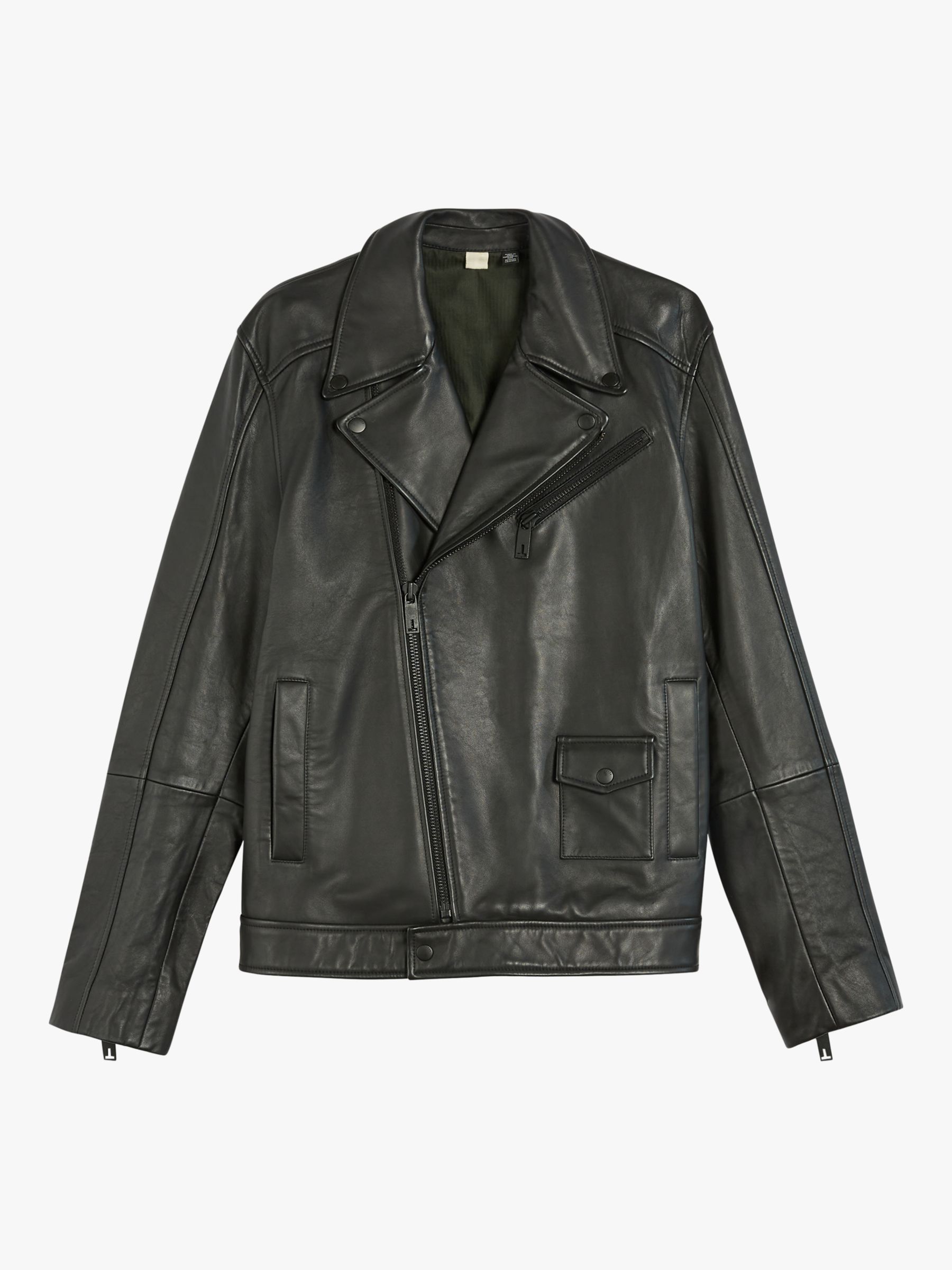 John Lewis Heavy Leather Flight Jacket, Bark, S