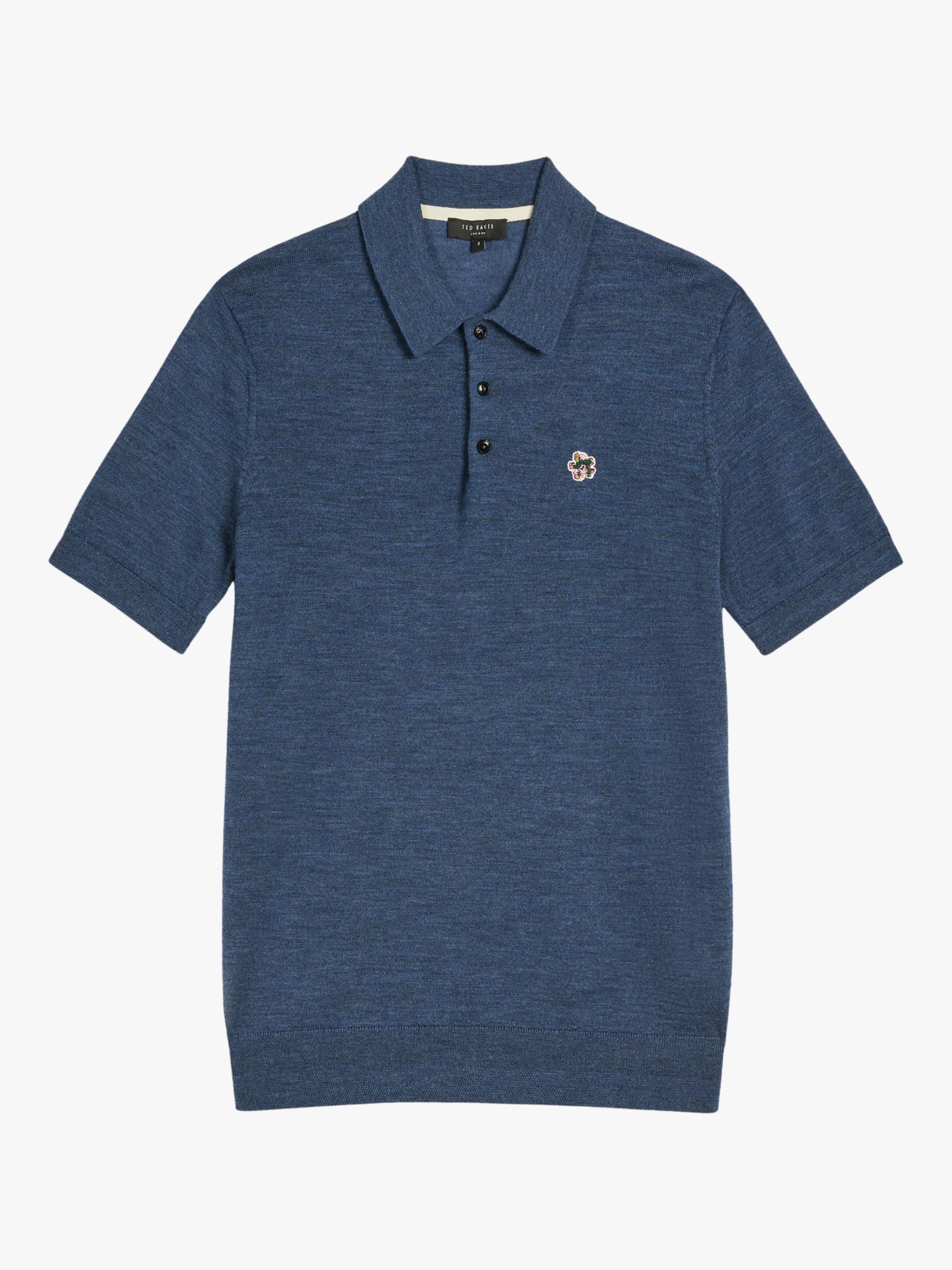 Ted Baker Haworth Knitted Polo Shirt, Mid Blue