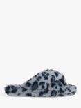 Ted Baker Lorria Leopard Print Faux Fur Crossover Slider Slippers, Teal Blue
