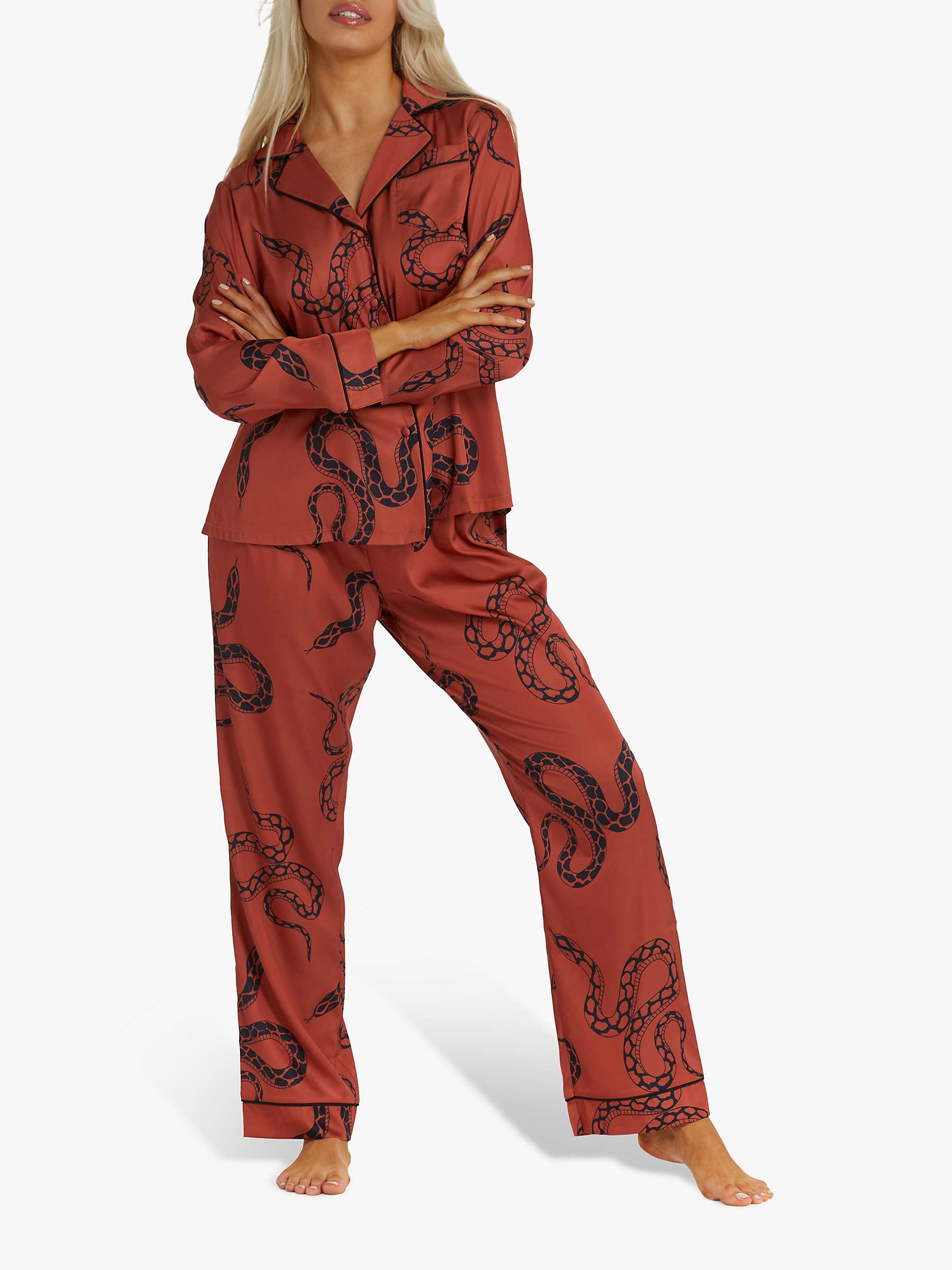 Buy Wolf & Whistle Snake Print Satin Pyjama Set, Rust Online at johnlewis.com