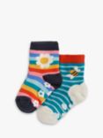 Frugi Baby Organic Cotton Rainbow Daisy Grippy Socks, Pack of 2, Multi