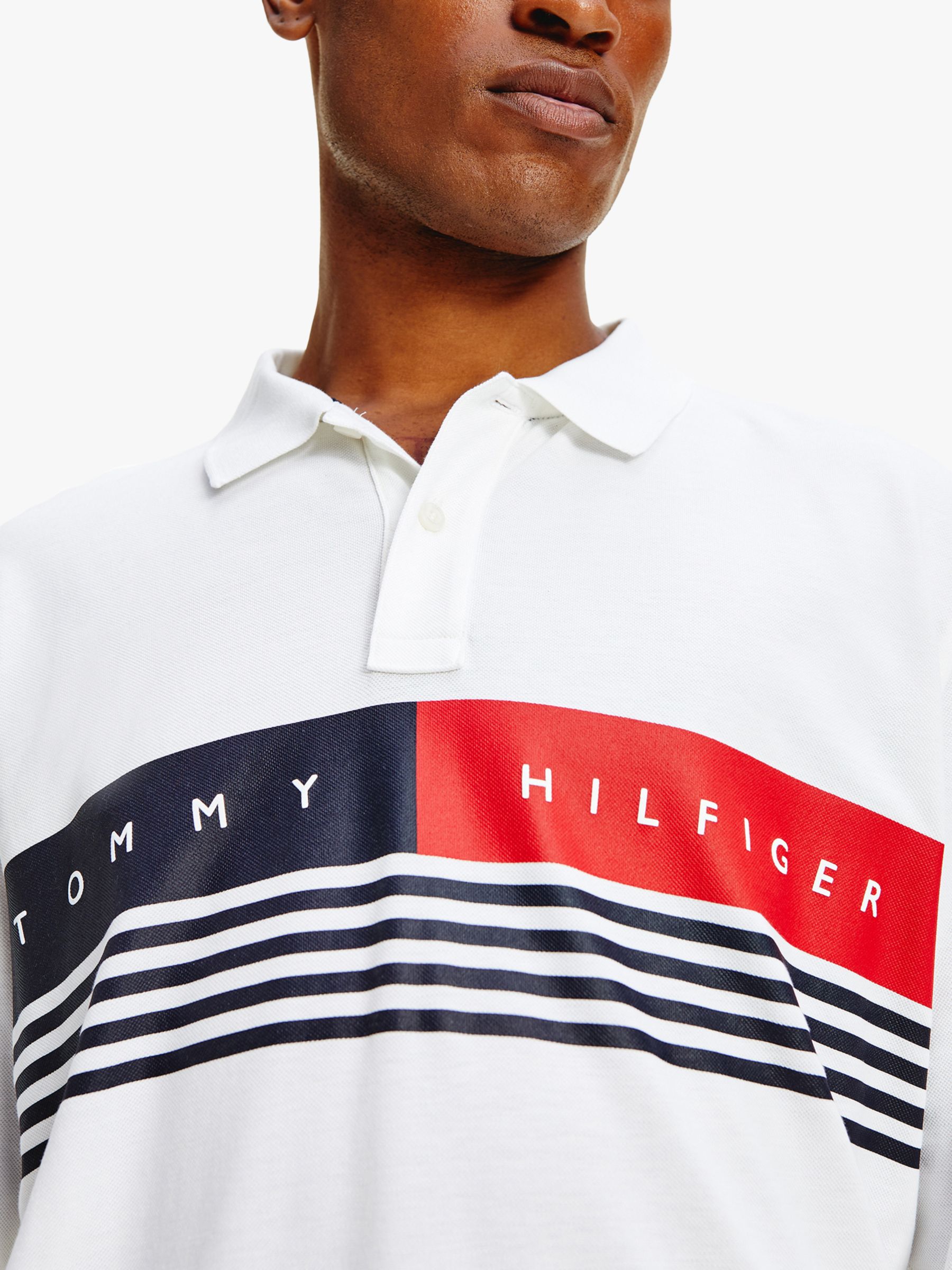 Tommy Hilfiger Logo Stripe Cotton Polo Top, White at John