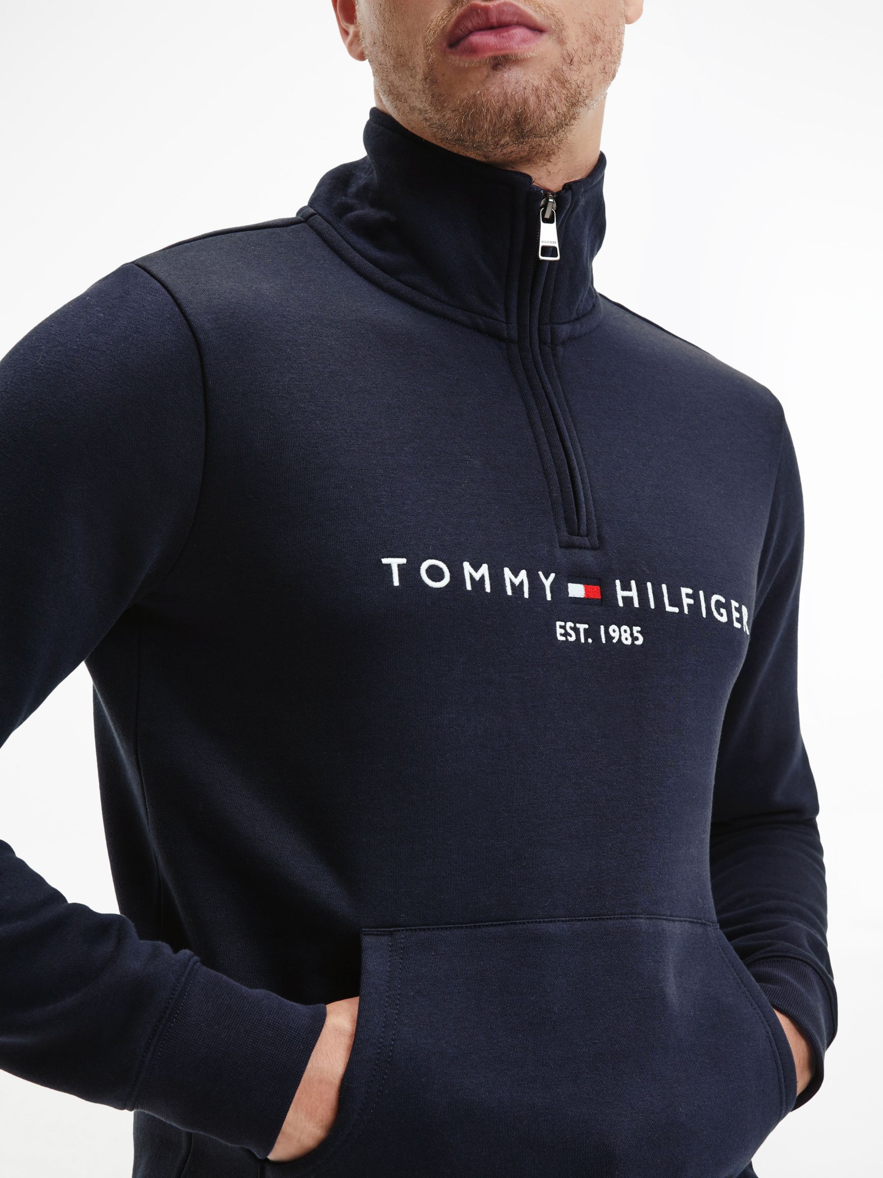 Buy Tommy Hilfiger Tommy Logo Mock Neck Quarter Zip Jumper, Desert Sky Online at johnlewis.com