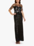 Adrianna Papell Floral Sequin Covered Gown, Black/Gunmetal