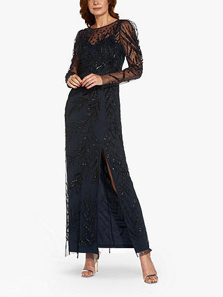 Adrianna Papell Leaf Beaded Maxi Dress, Midnight/Black