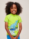 John Lewis Kids' Dino Surf Short Sleeve Swim Rash Vest, Lime Green