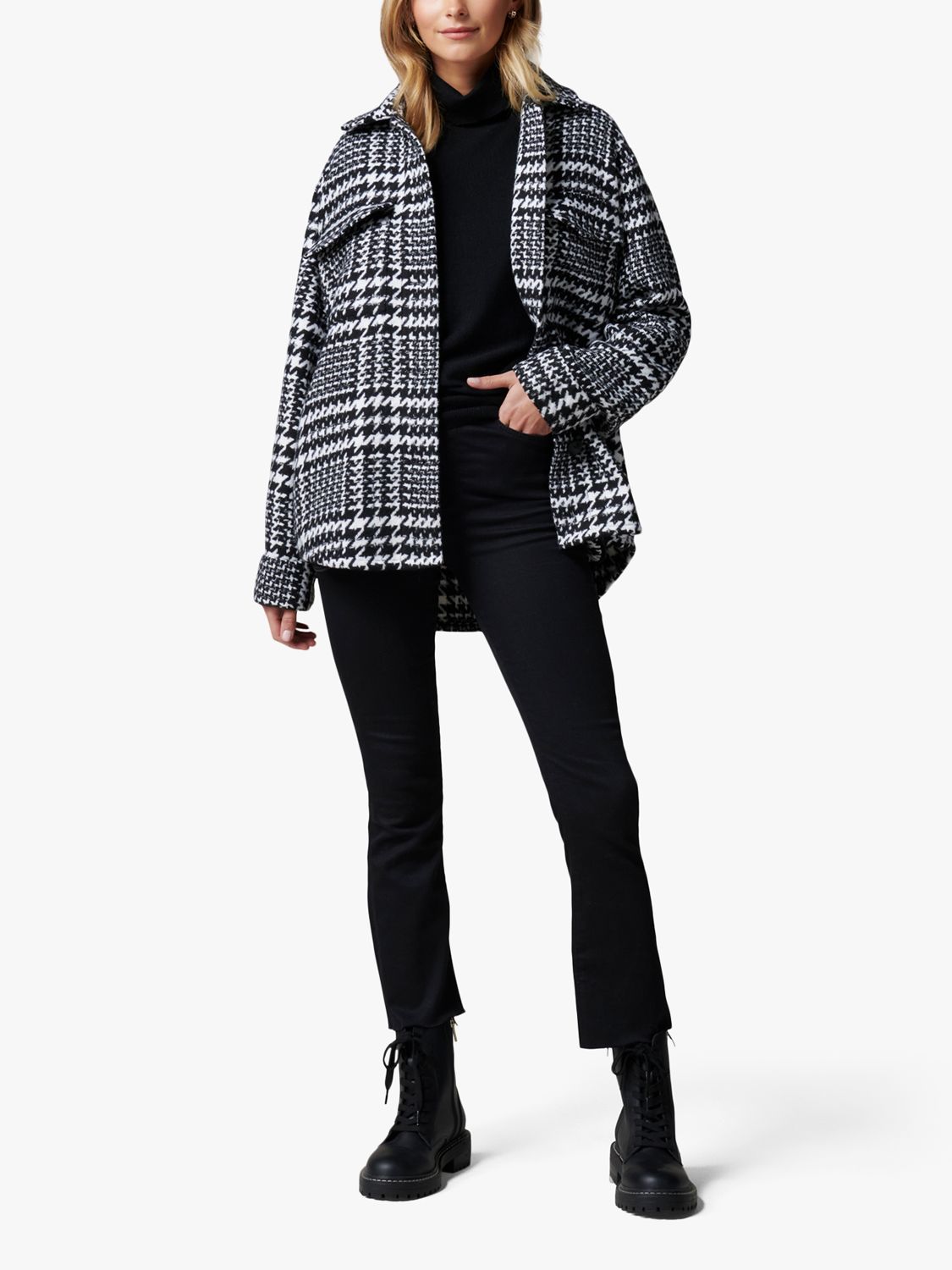 Forever New Houndstooth Shacket, Black/White