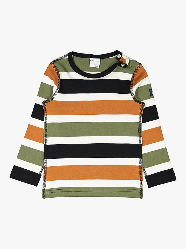 Polarn O. Pyret Kids' GOTS Organic Cotton Stripe Jersey Top, Orange/Multi
