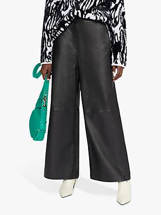 Ted Baker Wide Leg Leather Trousers, Black
