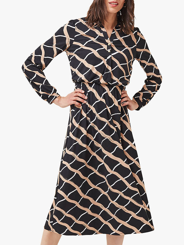 Phase Eight Loren Abstract Print Shirt Dress, Black/Camel