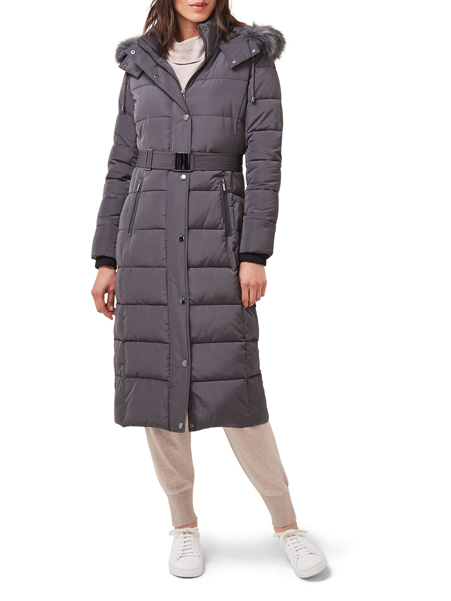 Phase Eight Mabel Long Puffer Coat, Charcoal at John Lewis & Partners