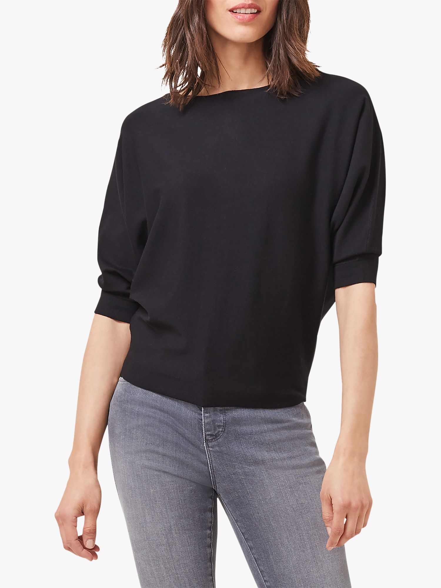 Phase Eight Cristine Batwing Knit Top, Black at John Lewis & Partners