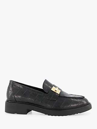 Dune Ginnie Reptile Print Loafers, Black