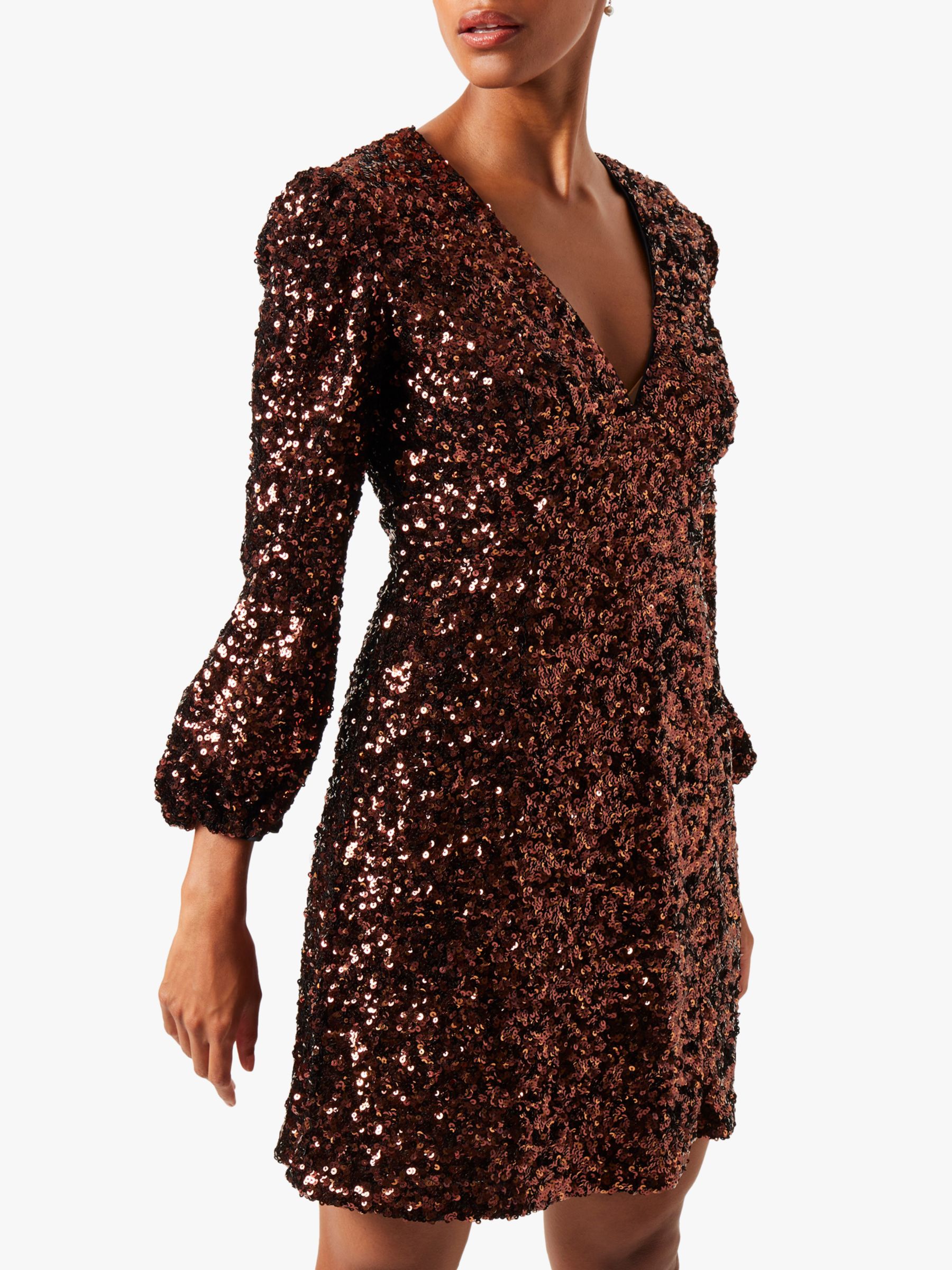 French Connection Eeka Sequin Mini Dress, Bitter Chocolate