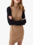 French Connection Millia Roll Neck Jumper Dress, Camel/Navy