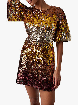 French Connection Estari Sequin Mini Dress, Ombre Gold