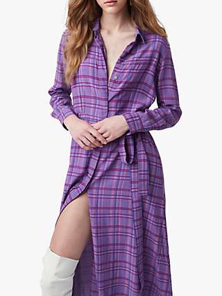 French Connection Gwen Check Midi Shirt Dress, Dazzling Blue/Purple