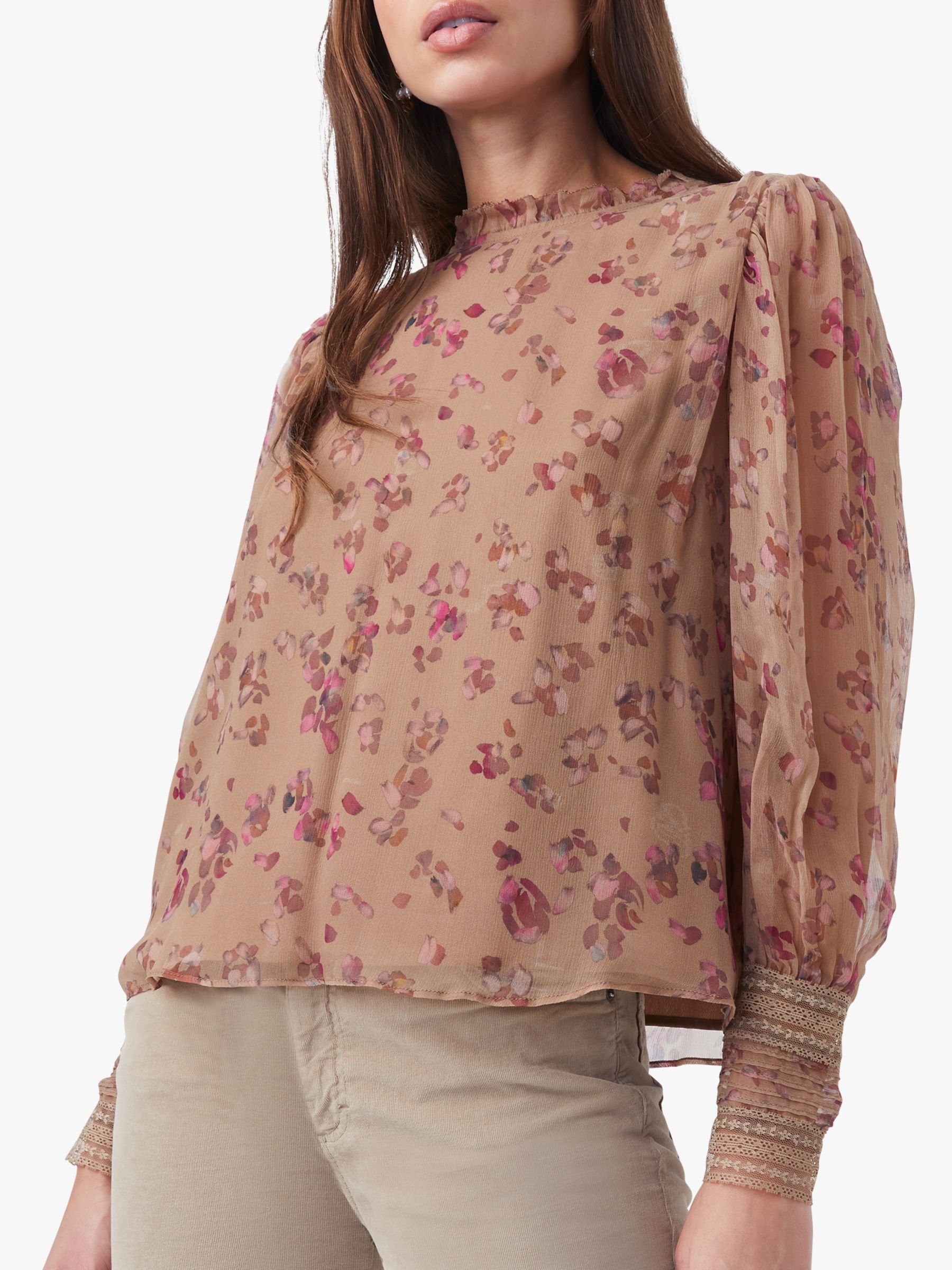 French Connection Fiona Floral Print Blouse, Camel/Multi