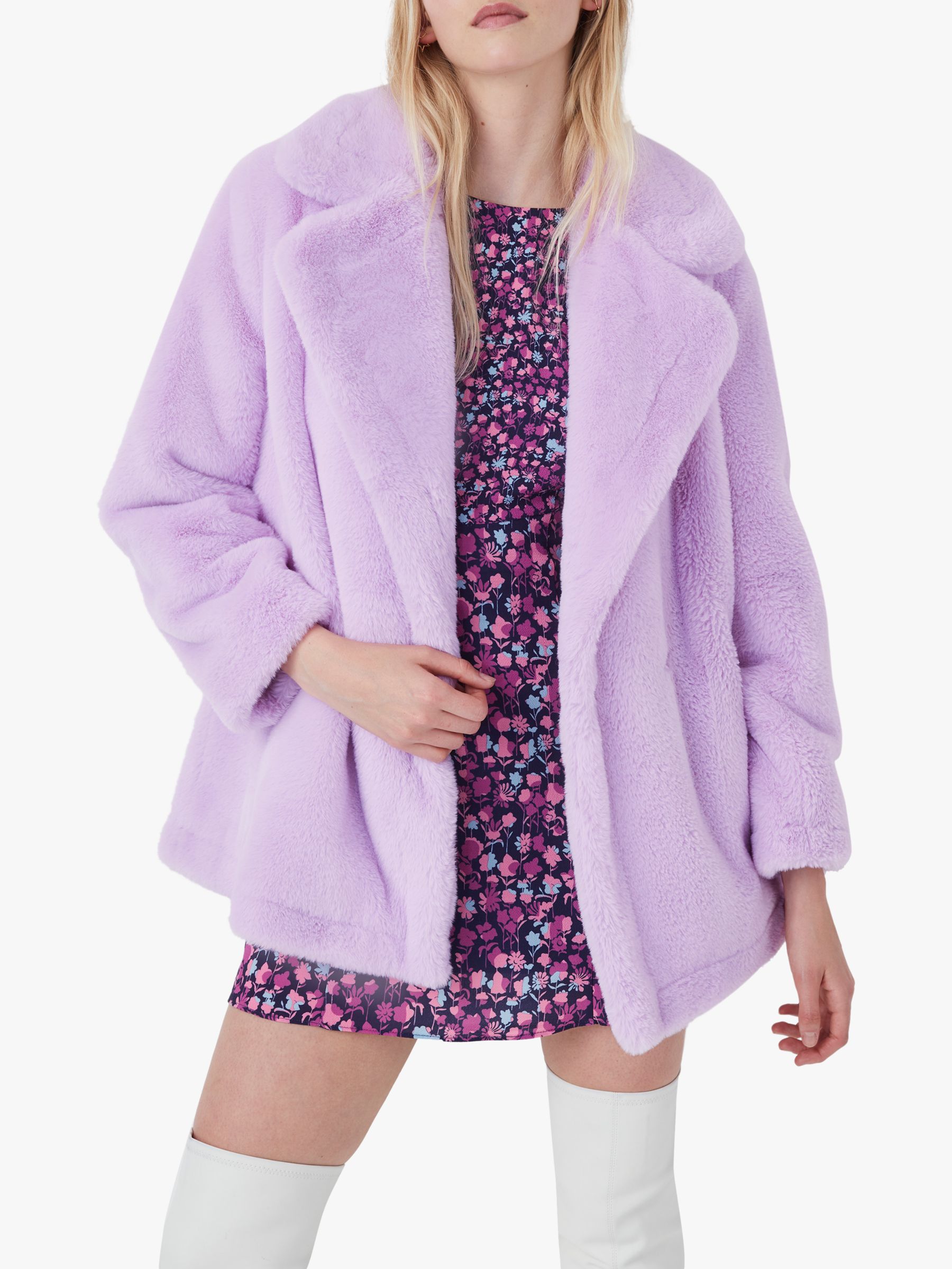 French Connection Buona Short Teddy Coat, Violet Tulle