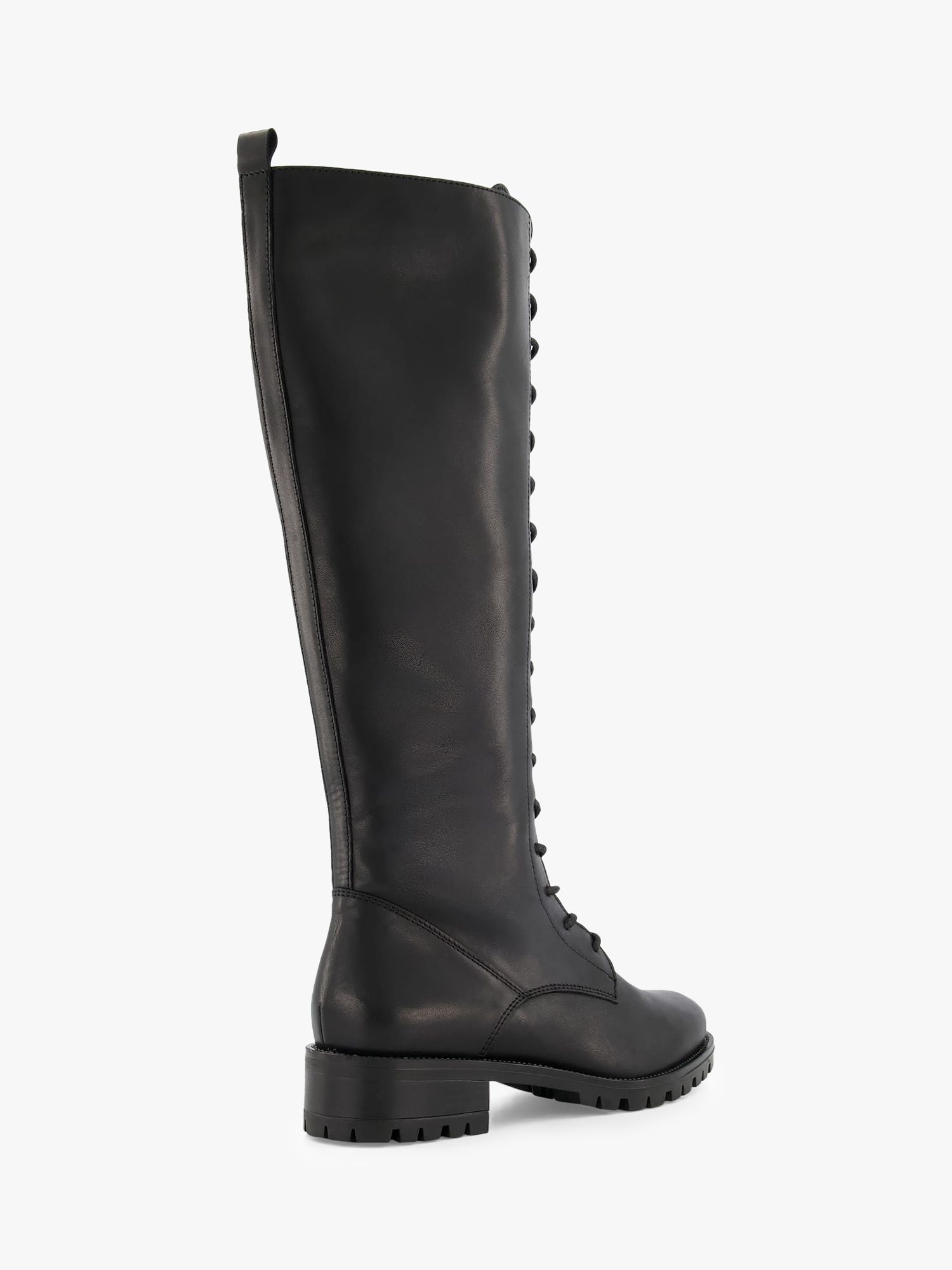 Dune Traile Leather Lace Up Knee Boots, Black at John Lewis & Partners