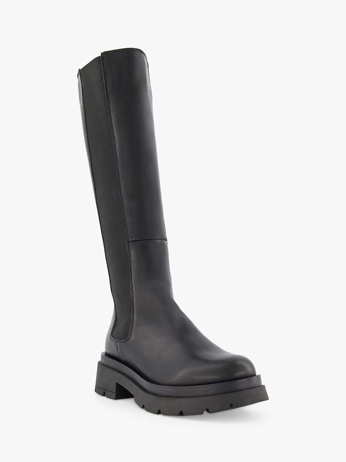 Dune Tempas Leather Chunky Knee Boots, Black at John Lewis & Partners