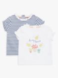 John Lewis Baby Busy Bees Short Sleeve T-Shirt, Pack of 2, Multi