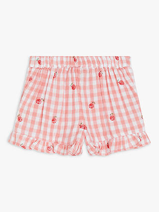 John Lewis Baby Gingham Apple Shorts, Pink