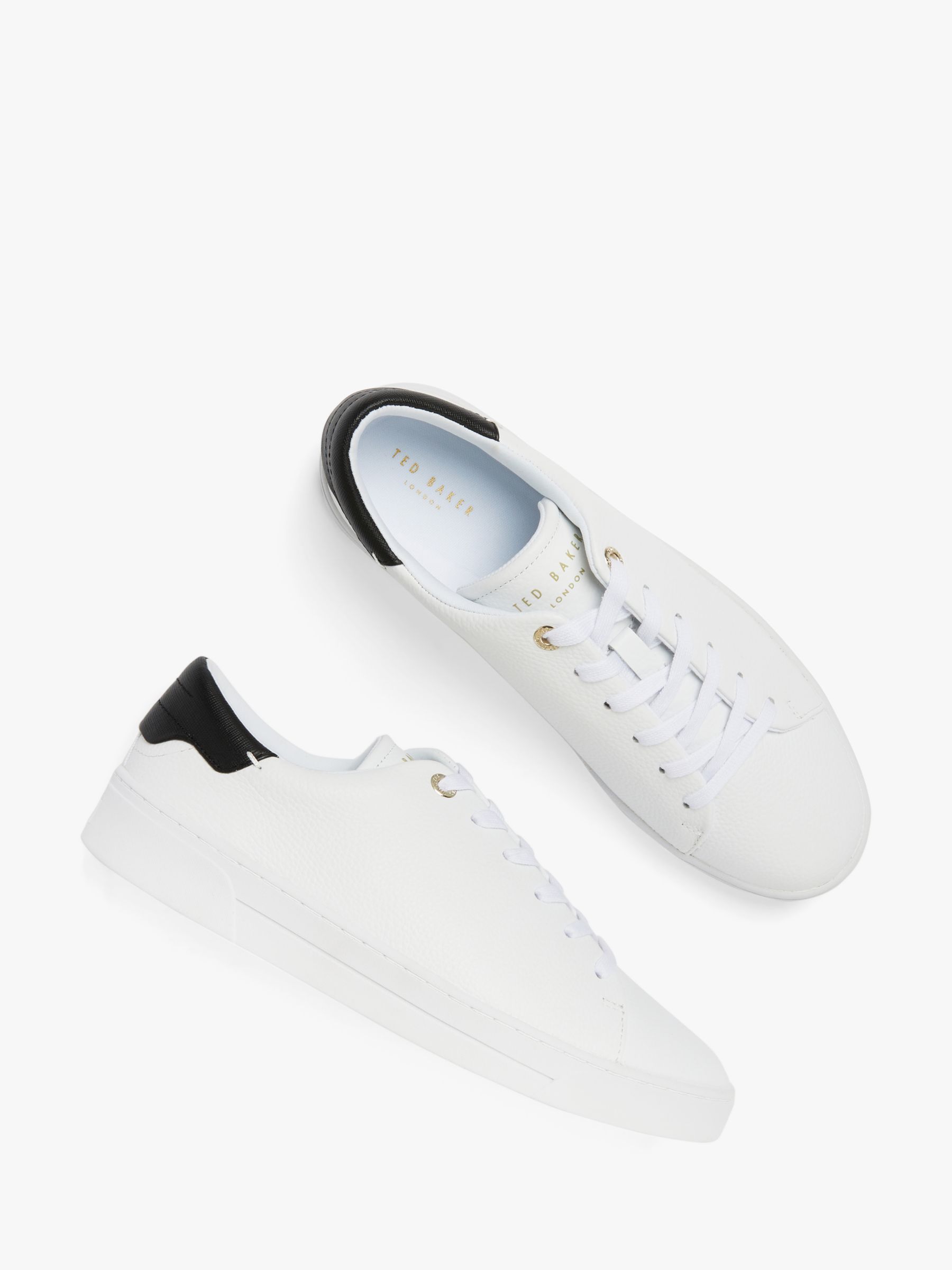 Ted Baker Tumbled Leather Low Top Trainers, White/Black, 3