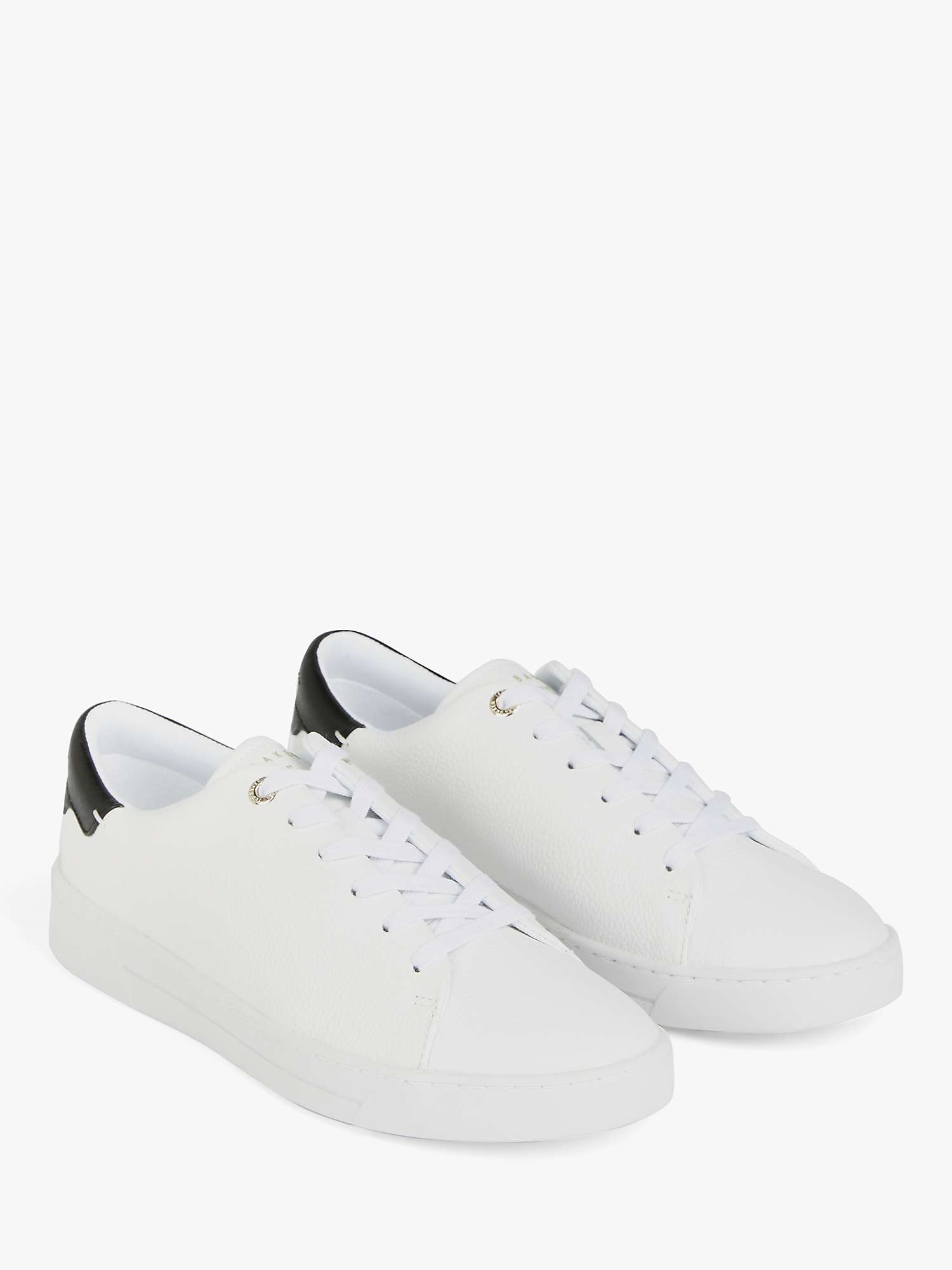 Ted Baker Tumbled Leather Low Top Trainers, White/Black at John Lewis ...