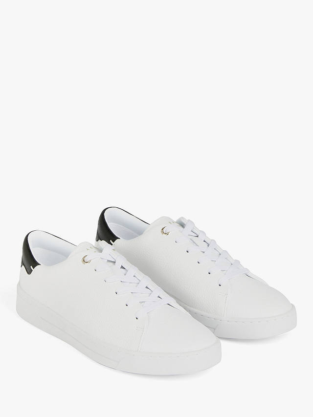 Ted Baker Tumbled Leather Low Top Trainers, White/Black