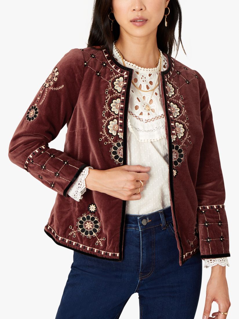 Embroidered Velvet Jacket Brown