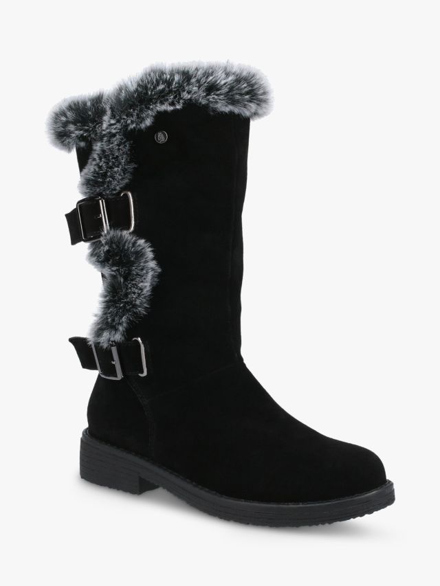 Hush Puppies Megan Suede Faux Fur Buckle Detail Calf Boots Black 3