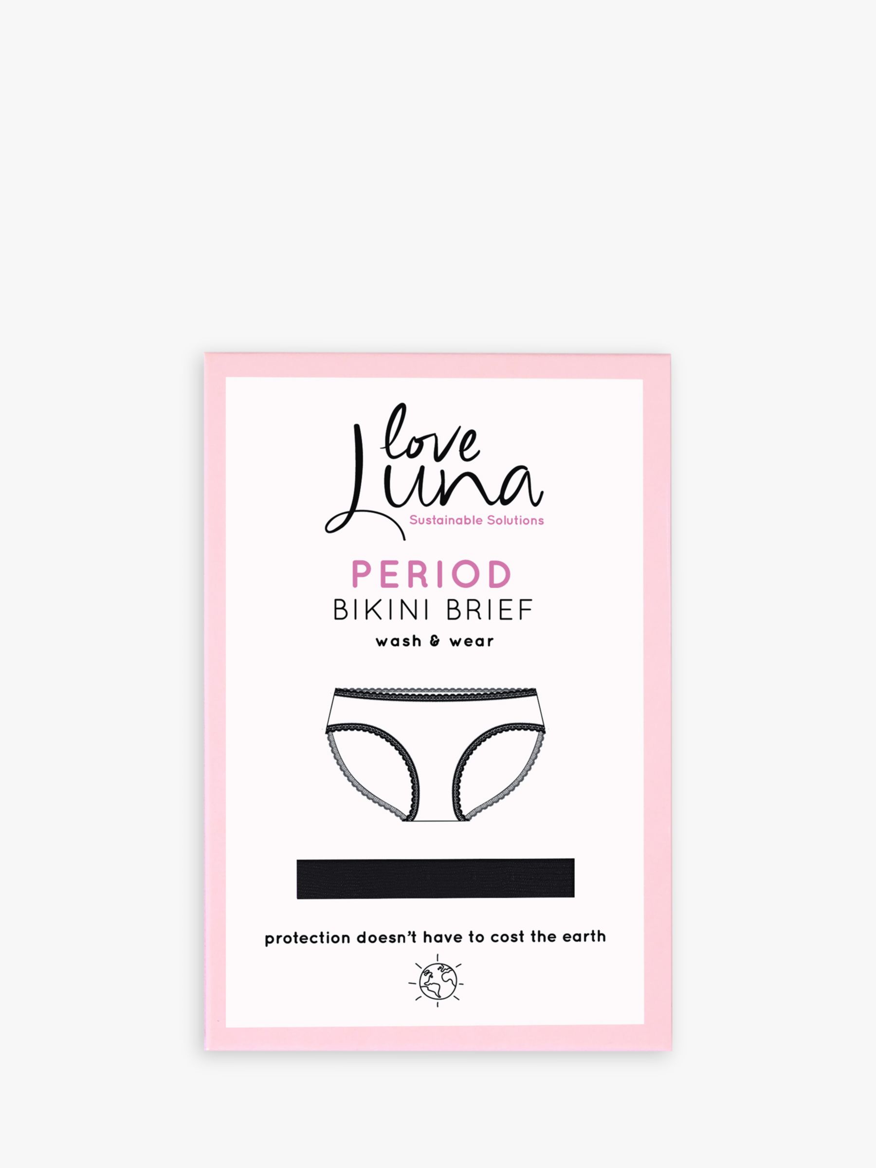 Love Luna Period Proof Bikini Knickers, Black at John Lewis & Partners
