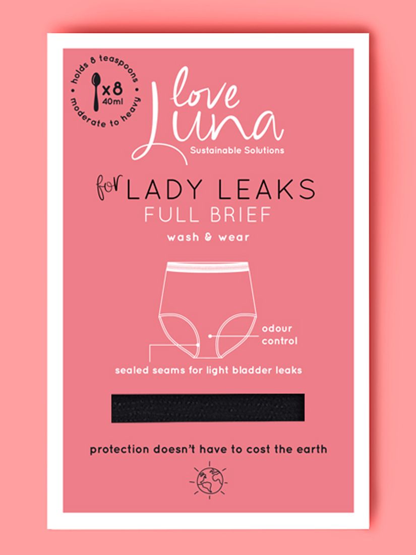 Love Luna Lady Leaks Full Brief Knickers, Black at John Lewis & Partners